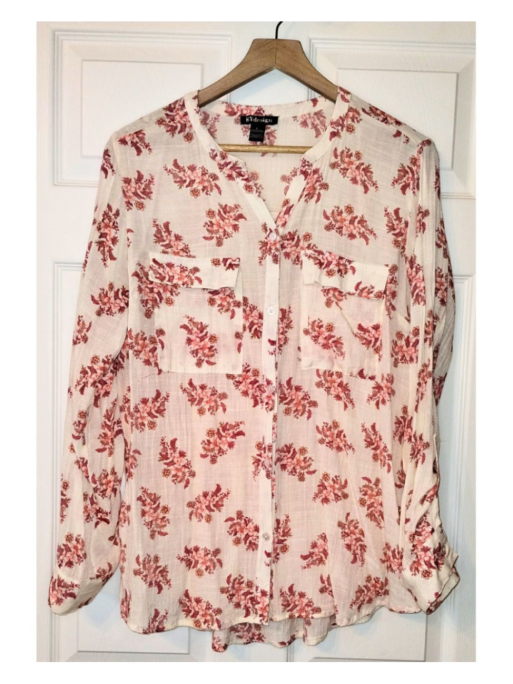 Women's BYdesign White & Red Floral Blouse (Size L)